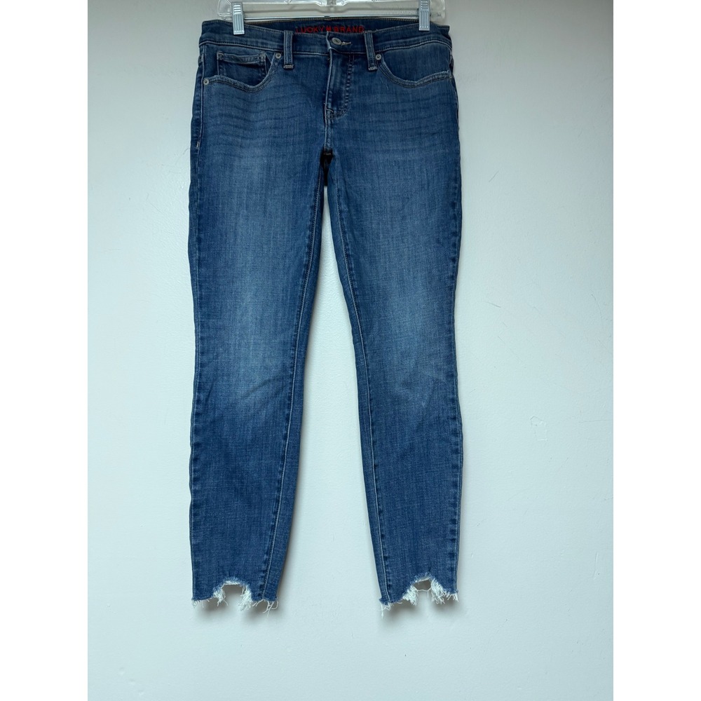 Lucky Brand Skinny Jeans Womens 6/28 Blue Excellent Raw Chewed Hem Stretch 8689